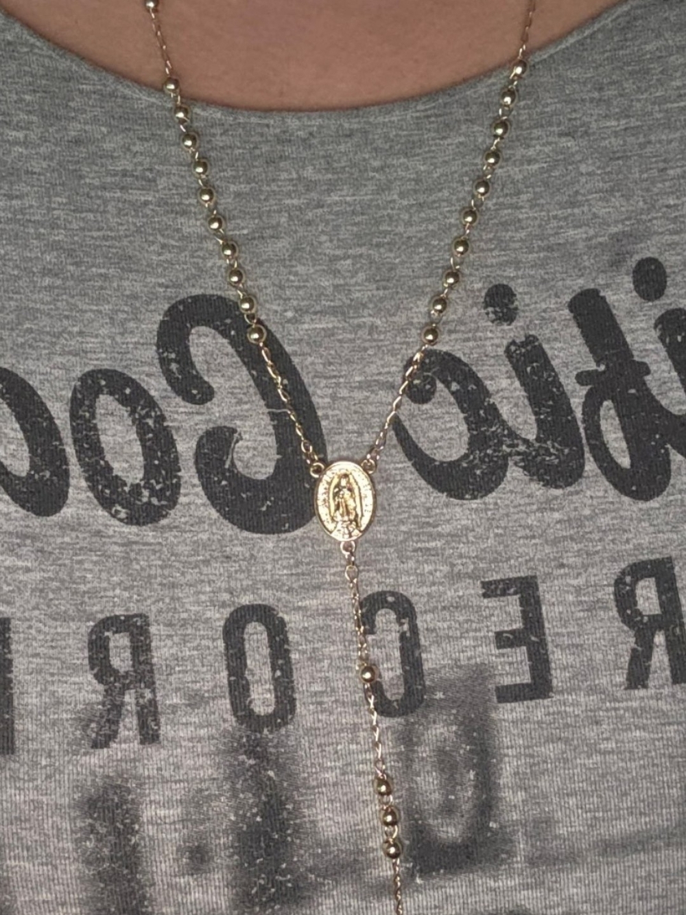 Gold-Tone Virgin Mary Rosary Pendant Necklace - Women Jewelry